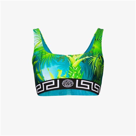 Versace Jungle Print Jersey Sport Bra In Green And Print